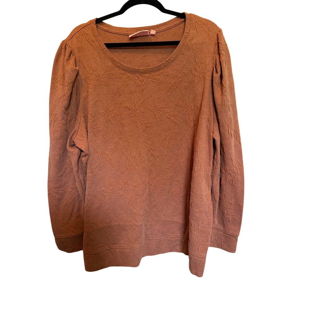 Evri Puff Sleeve Pull Over Long Sleeve Scoop Neck Sweatshirt Brown 2X